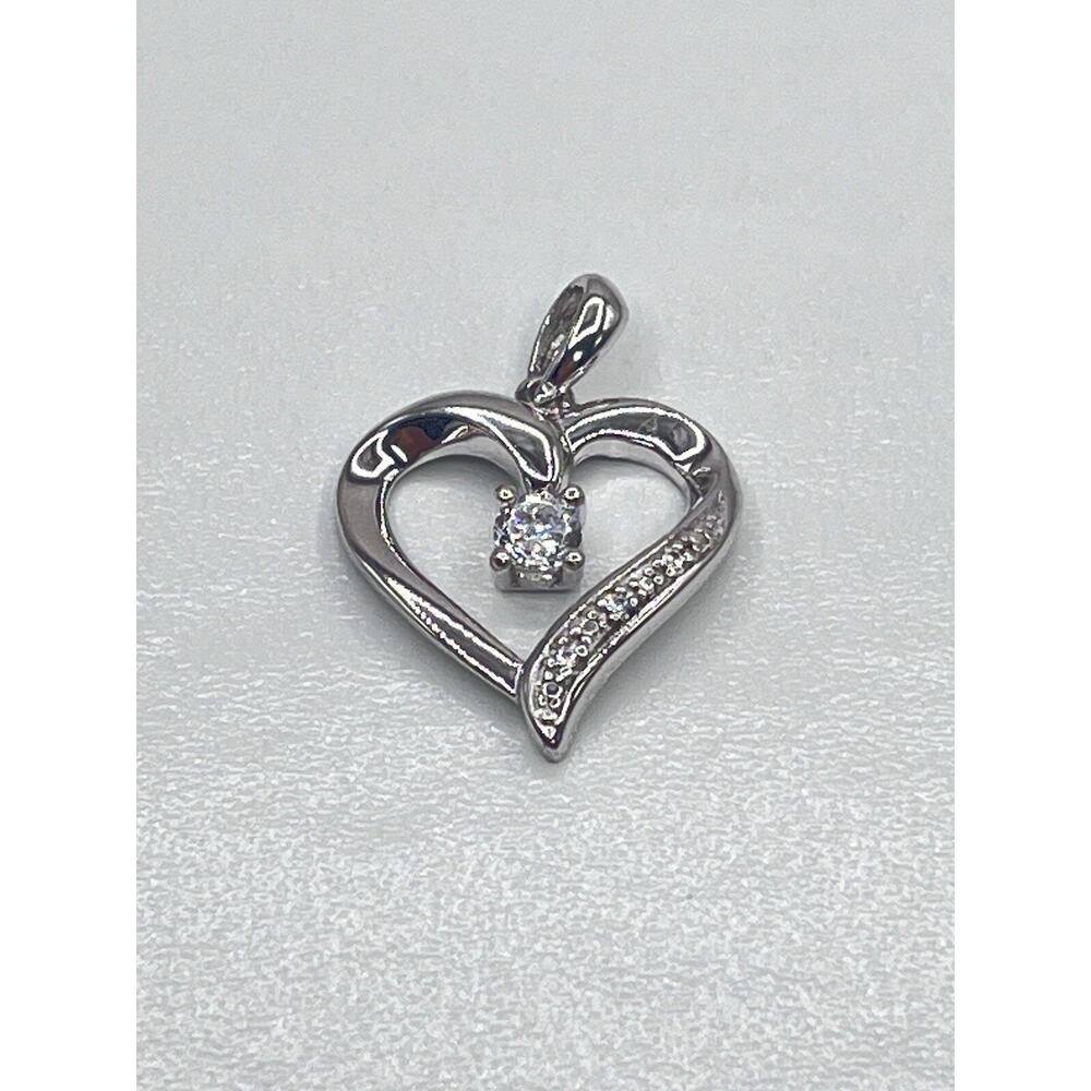 Silver 925 Love Heart Pendant Only No Necklace Clear Crystal In The Center